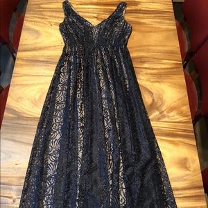 Vera Wang floor length black lace v-neck dress